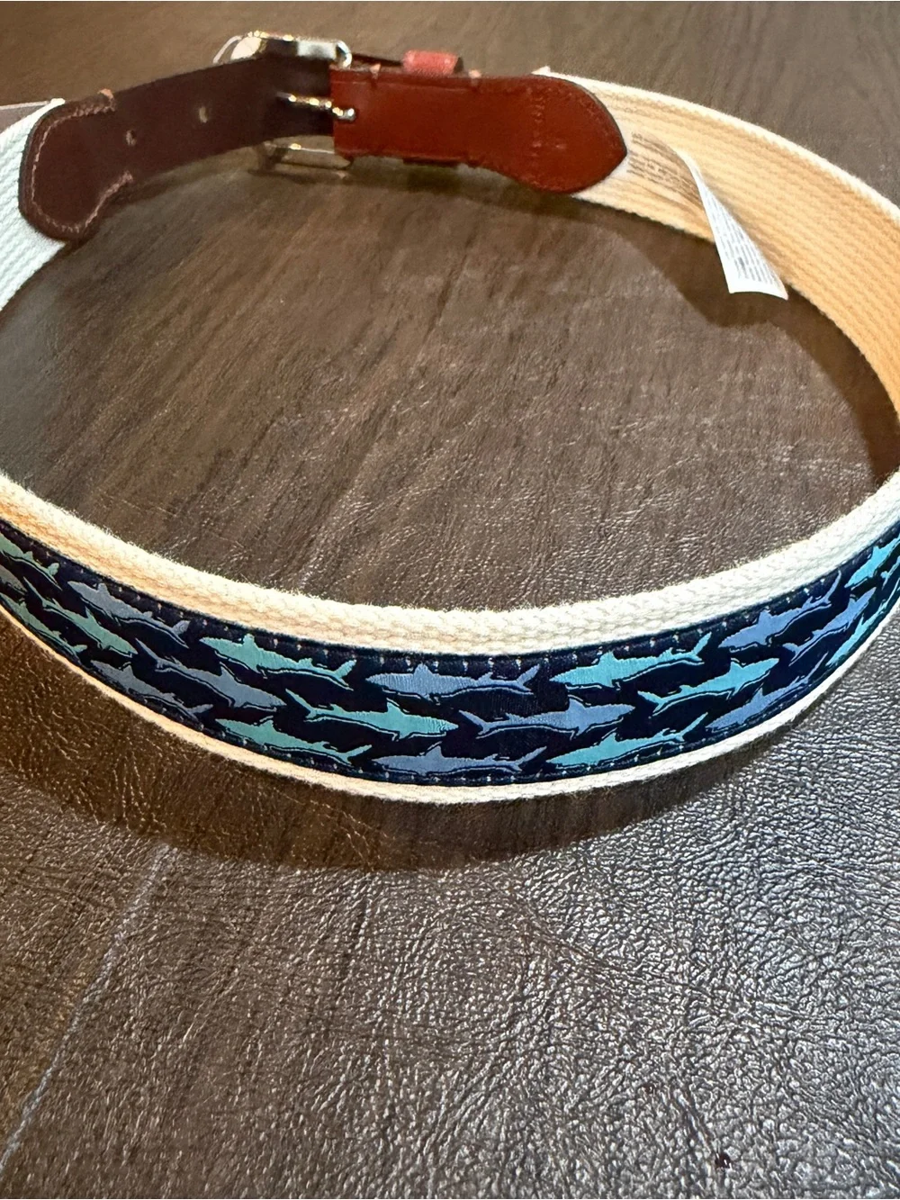 Crewcuts Shark Pattern Canvas Belt in Navy and Light Blue Kids Sz M (26) NWT